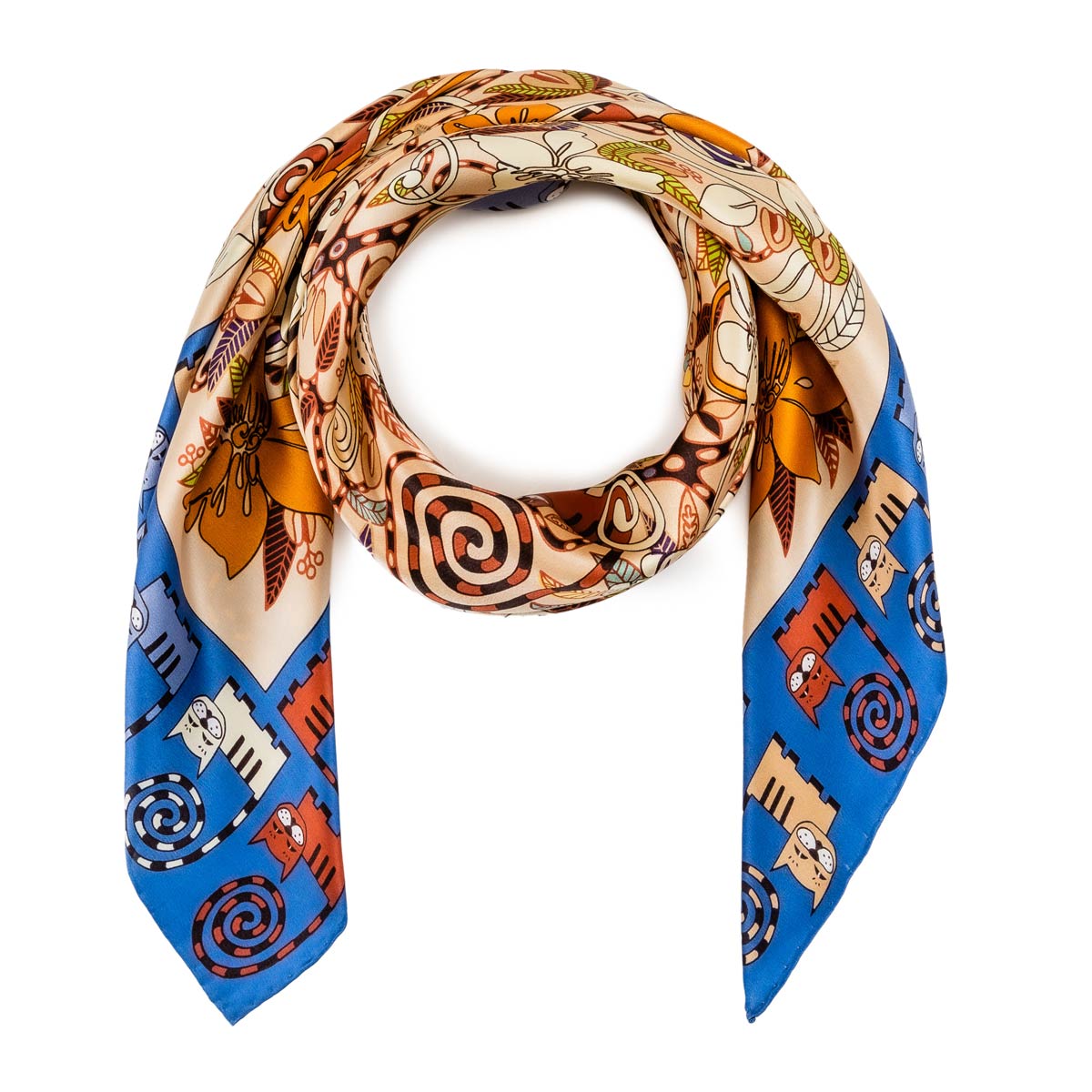 Foulard motifs floraux animaliers